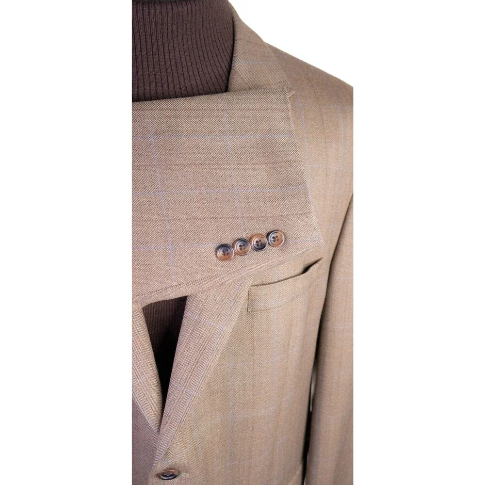 Joseph & Feiss Gold Blazer Mens 48R Beige 100% Wool Sport Coat Jacket Classic